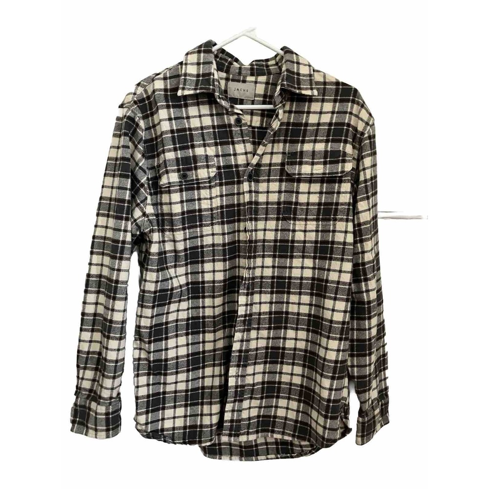 Jachs‎ Flannel Shirt Adult Med Black Plaid Heritage  Button Up Long Sleeve Mens